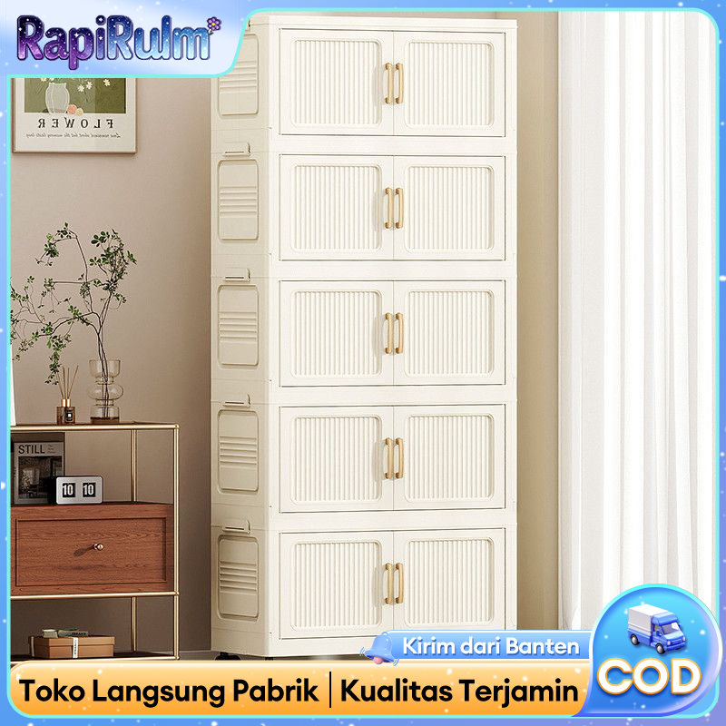 SALVO Lemari Plastik Lipat Penyimpanan Multifungsi Warna Krim Lebar 32-55cm - Lemari Kecil Tanpa Rak