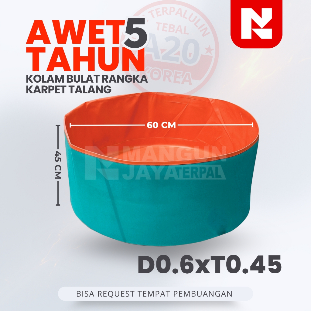 Siap Kirim  Kolam Terpal Bulat Rangka Karpet Talang Ukuran D60 T45 cm - Kolam Terpal Tanpa Rangka