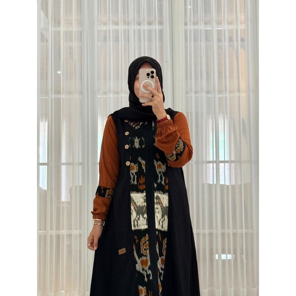 NADHEEFA STORE GAMIS TWILL HITAM BATA ETNIK