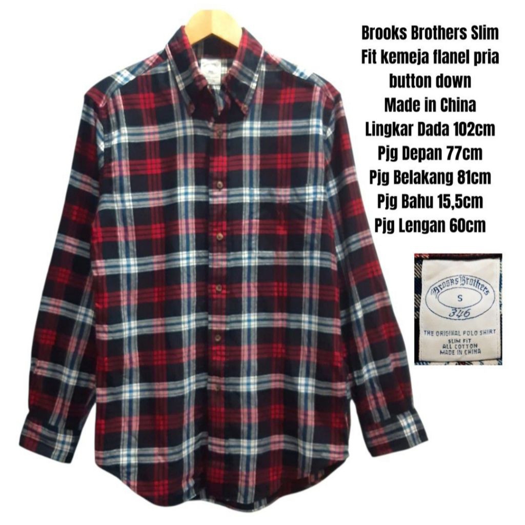 Brooks Brothers Slim Fit kemeja flanel pria button down