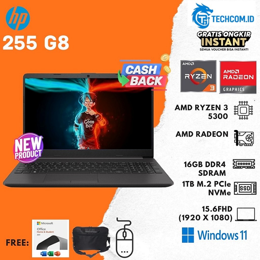 Laptop HP 255 G8 RYZEN 3 5300 16GB 1TB SSD W11 15.6FHD