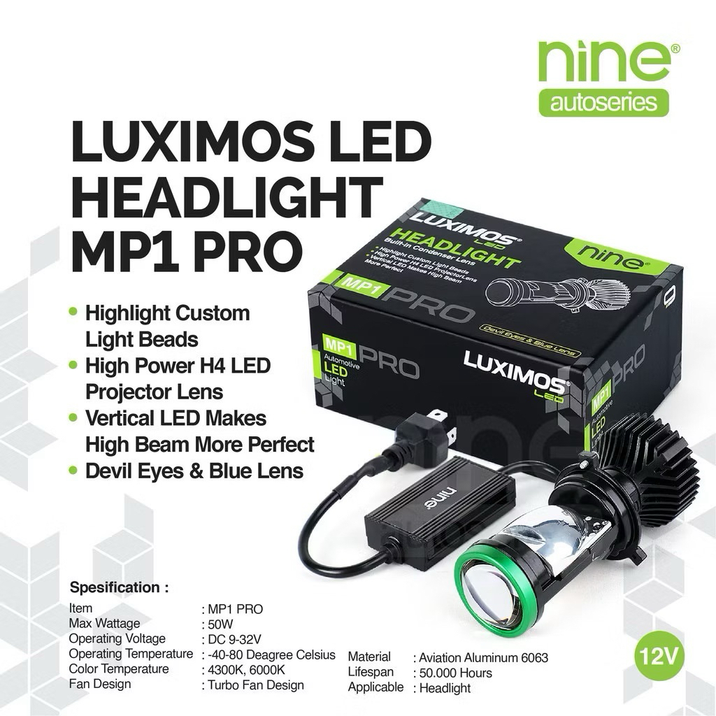 LAMPU DEPAN H4 PROJEKTOR 50WATT MOTOR MOBIL PROYEKTOR NINE aksesoris mobil