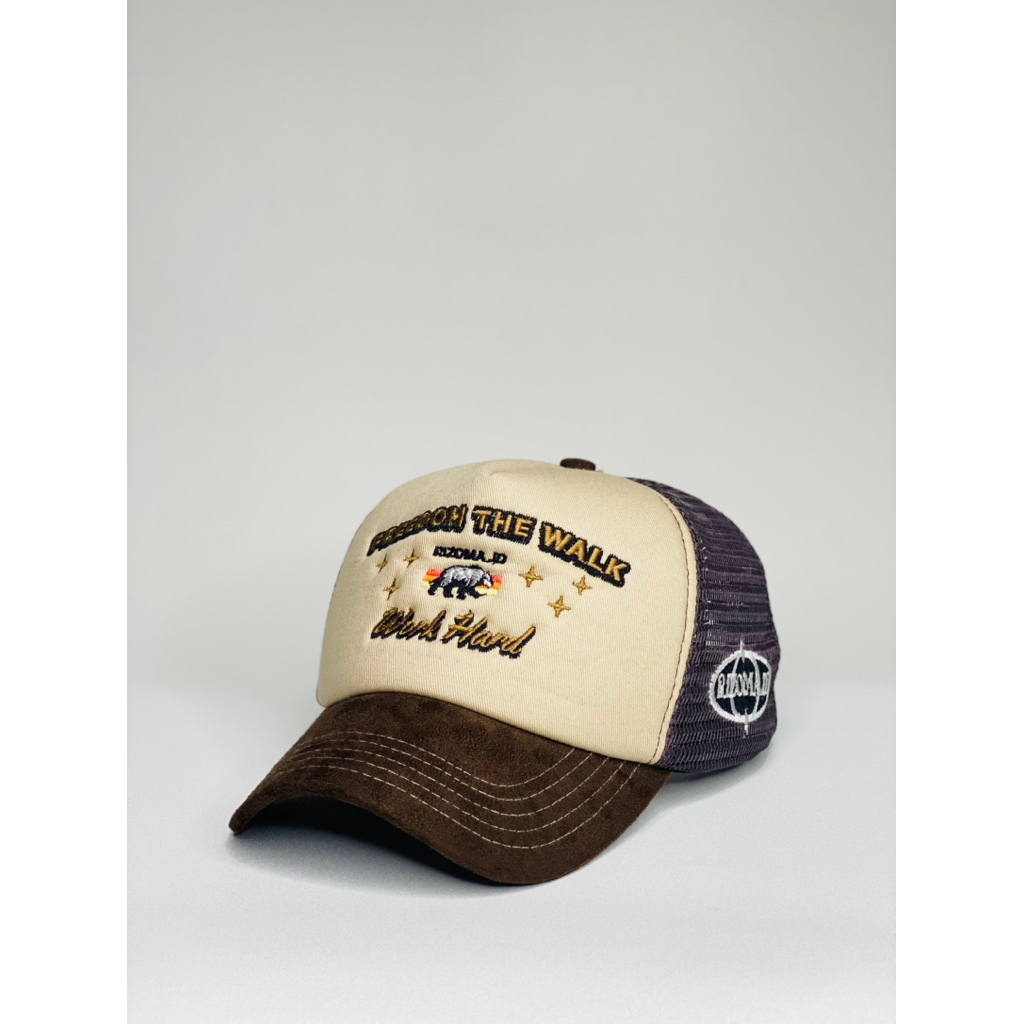 Topi Trucker Lidah Pendek Bahan Suede Warna Dark Brown