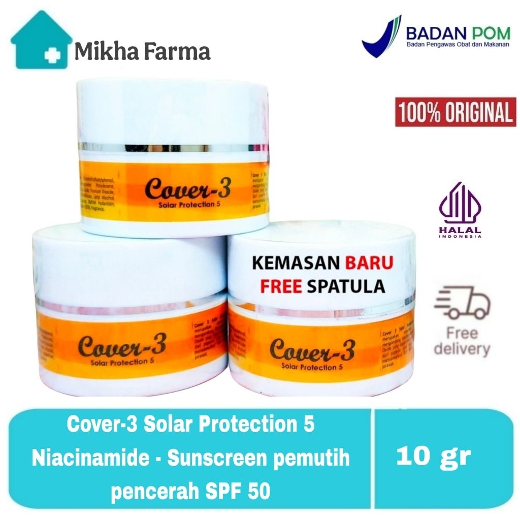 Cover 3 Solar Protection 5 Niacinamide - Oil Free - Sunblock / krim tabir surya SPF 50 - sunscreen p