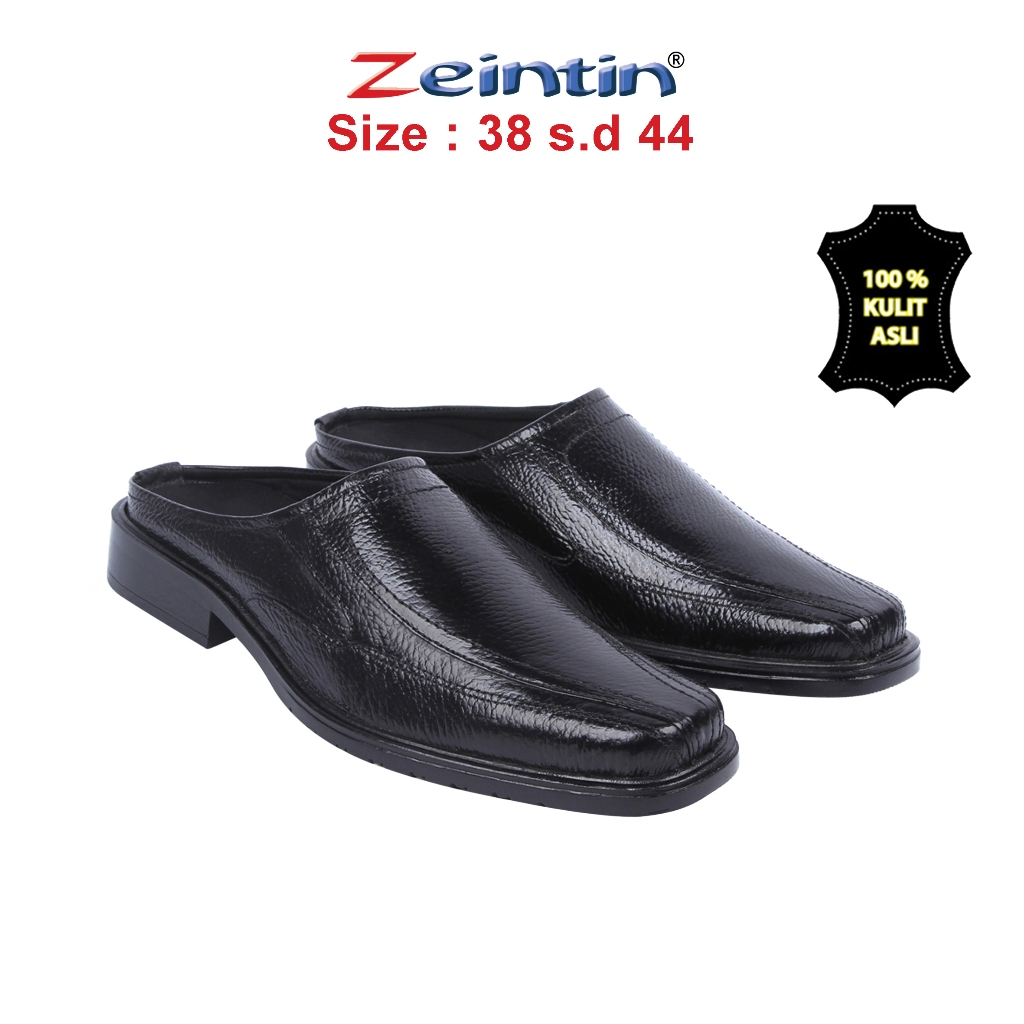 Zeintin - Sepatu Sandal Bustong Slip On Spatu Selop Pria Kulit Asli Sendal Tutong Kasual AJ