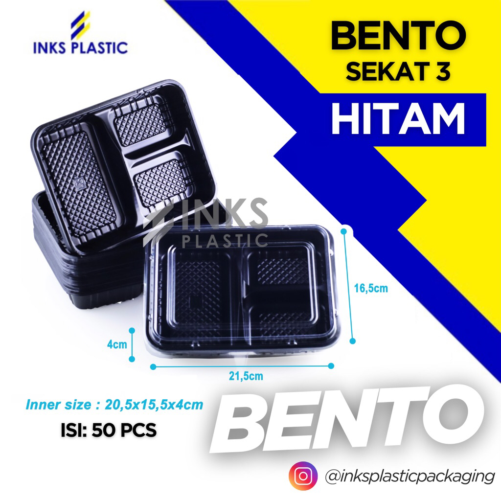 MIKA BENTO SEKAT 3 HITAM BLACK BOX NASI CATERING