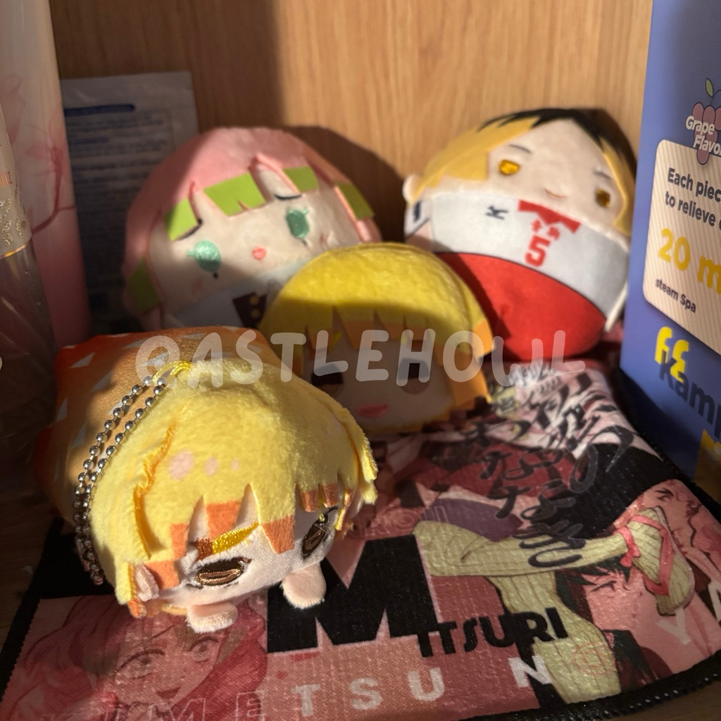 haikyuu kenma & kimetsu no yaiba mitsuri zenitsu mini plush (fuwakororin, badge plush, zenitsu nesob
