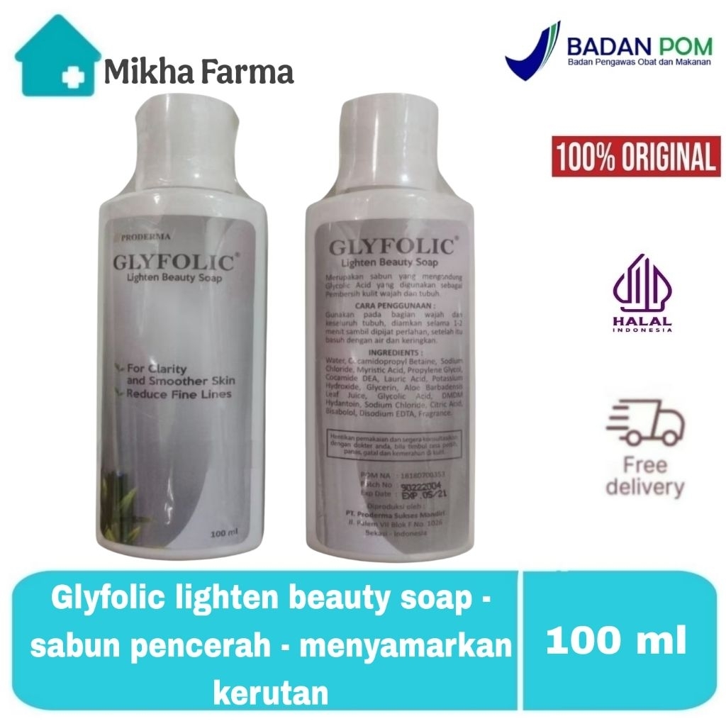 Glyfolic lighten beauty soap - sabun pencerah - menyamarkan kerutan - BPOM