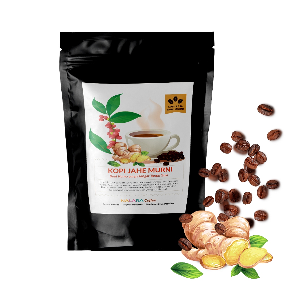 Kopi Jahe Merah Tanpa Gula 200gr - Bubuk Kopi Jahe Murni - Kopi Arab - Kopi Rempah - Nalara Coffee