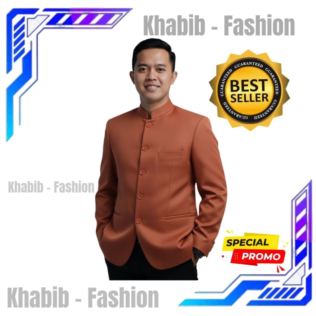 JAS KOKO JASKO MANDARIN PRIA WARNA TERAKOTA LIST SAKU PUTIH