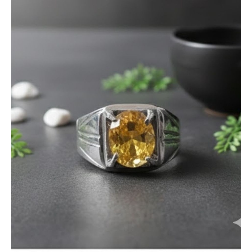 cincin permata cuting yellow topaz ring monel gigi