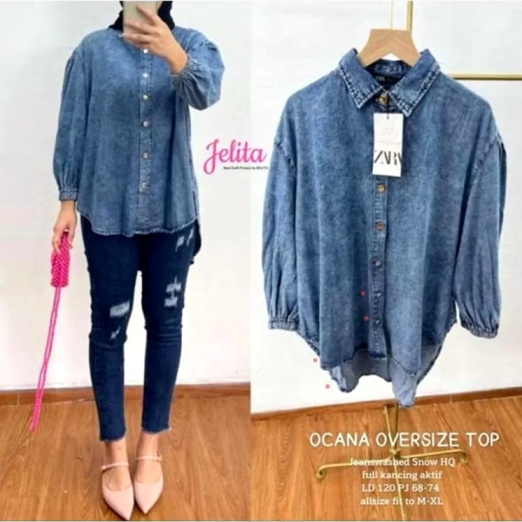 Kemeja Jeans Zara Atasan Jeans Wanita Jumbo Over Size//JACKET ROMPI OVERSIZE / JEANS DENIM ROMPI WAN