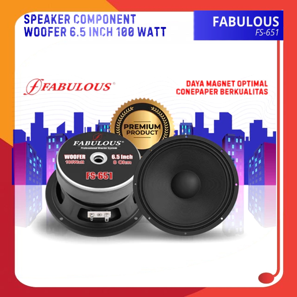 Subwoofer Speaker 6.5 Inch Fabulous FS-651 Power 100 Watt 8 Ohm Woofer 6.5 Inch Double Coil Komponen
