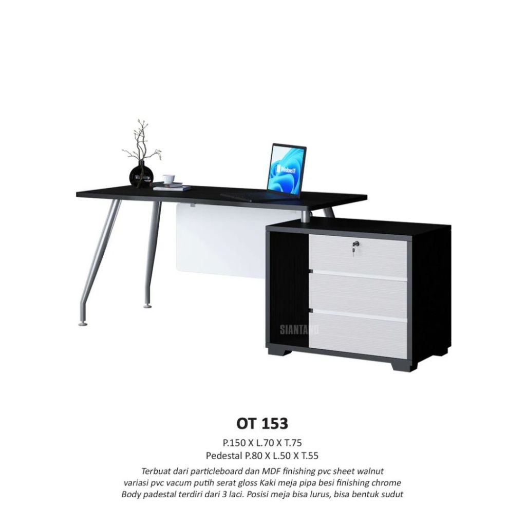 Siantano OT 153 - Meja Direksi & Kerja - Partikelboard & MDF - Finishing PVC - 3 Laci - Desain Moder