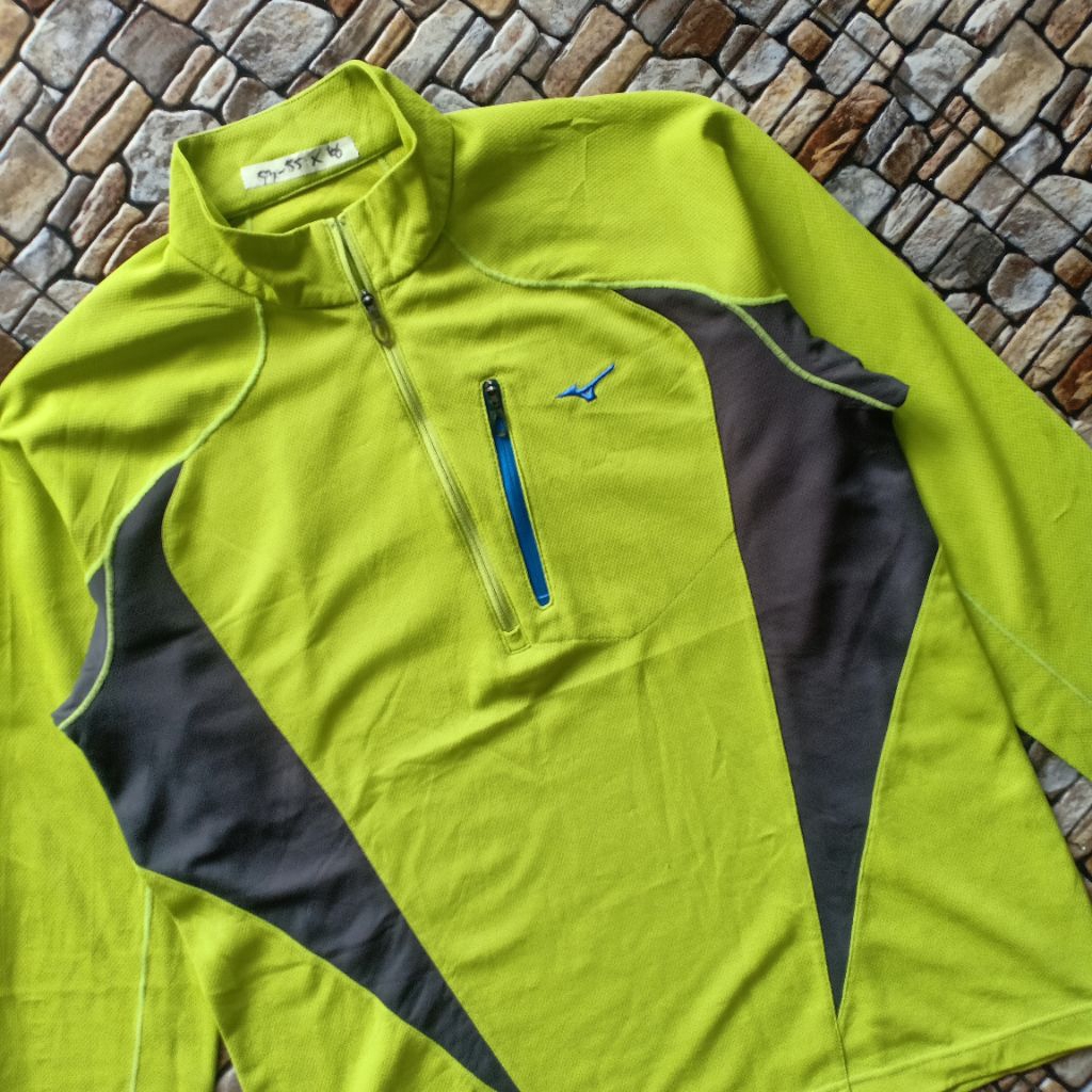 Jersey lengan panjang original brand Mizuno, t-shirt Jersey halfzipper