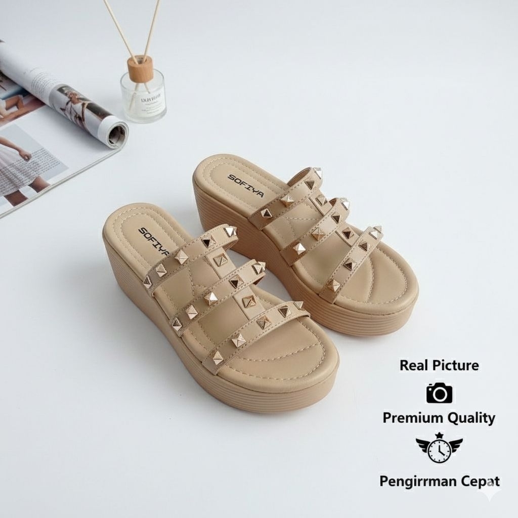 SOFIYA Sandal Wedges Sofiya Terbaru termurah hak 7cm Wedges pyramid sofiya terbaru Sandal Slop Sofiy