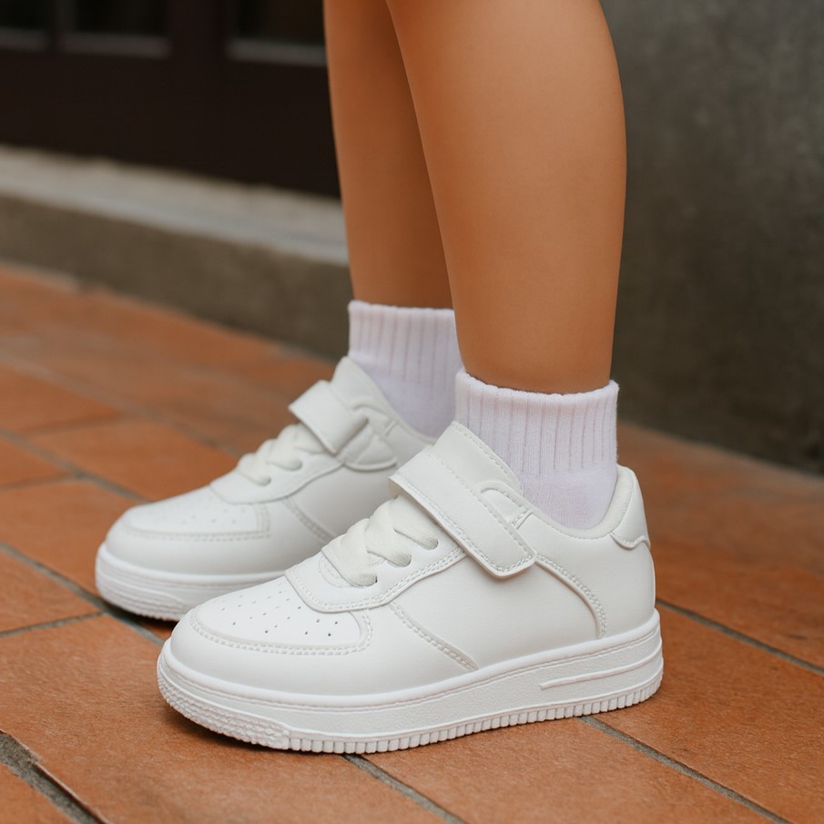 Sepatu Anak APULO Sepatu Sneakers Anak Balita Laki Laki dan Perempuan Putih Polos Ringan Terbaru