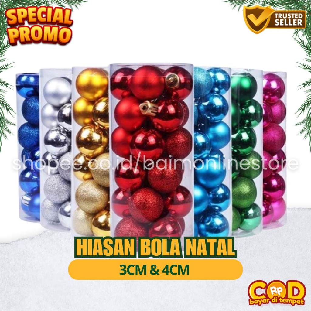 Set Aksesoris Pohon Natal Mini | Bola, Drum, Lonceng, Kotak Kado & Biji Pinus