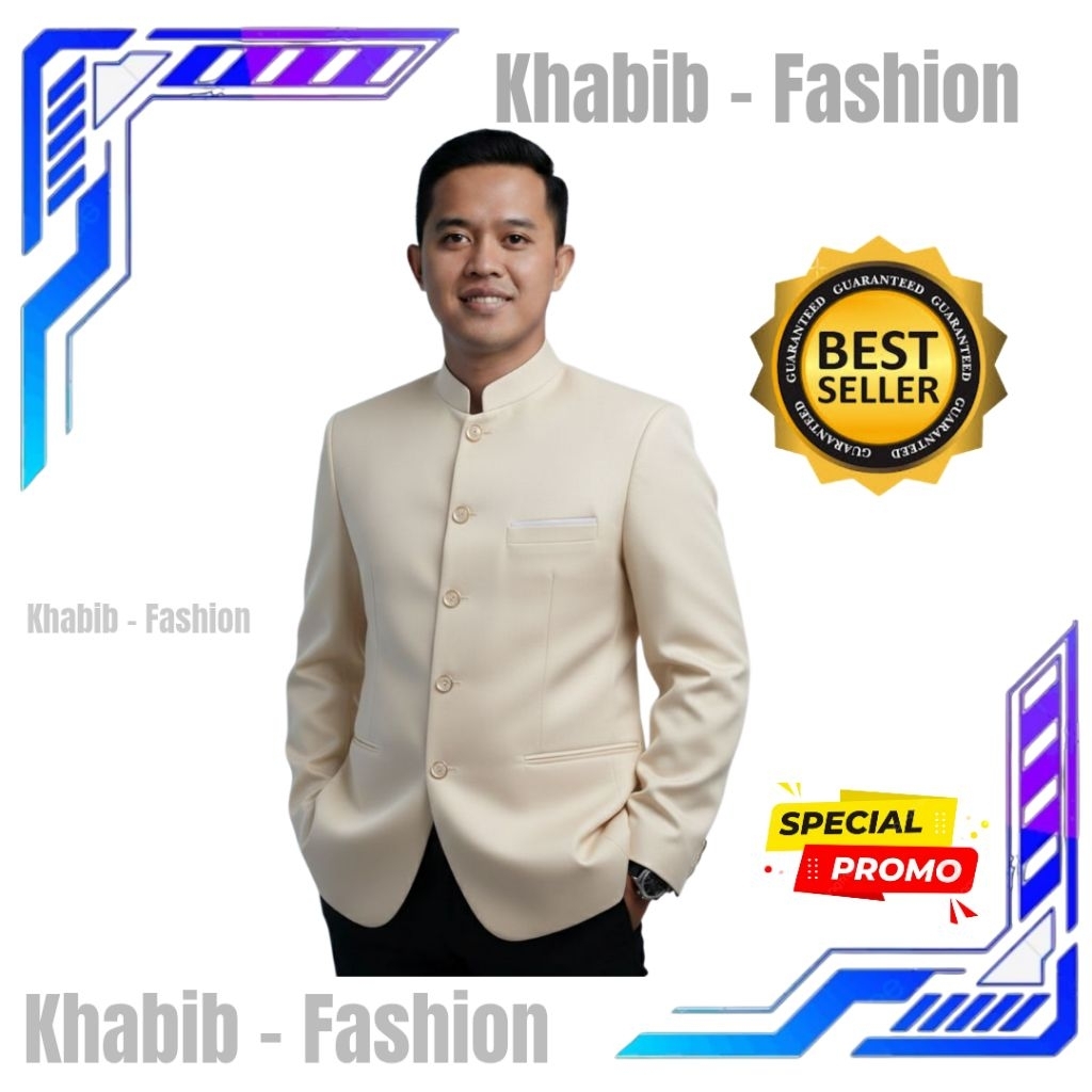 JAS KOKO JASKO MANDARIN PRIA WARNA CREAM LIST SAKU PUTIH
