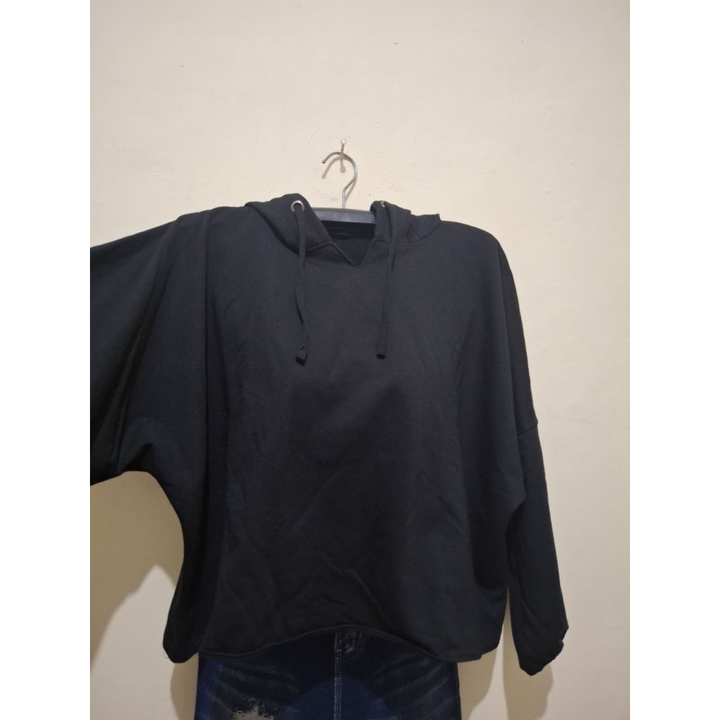 (PL) Hoodie Crop Wanita warna Hitam