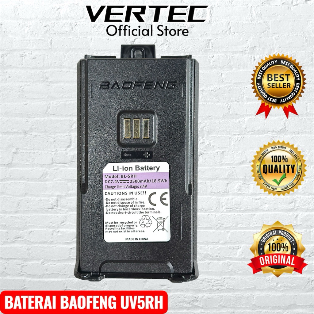 Baterai HT Baofeng UVK5 Plus UV5RH Original Asli 2500mAh Compatible Vertec UV-K5Plus Kinnota UVK5Plu