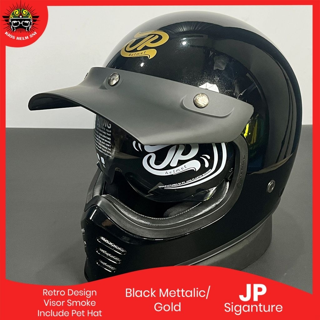 JP Signature Black Helm cakil full face retro