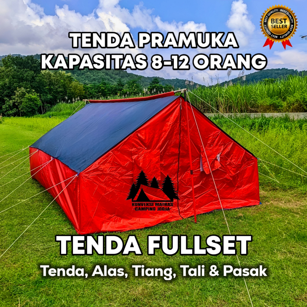 Tenda Pramuka Kap 8-12 Orang FULLSET Tinggal Pakai | Tenda, Alas, Tiang, Tali & Pasak