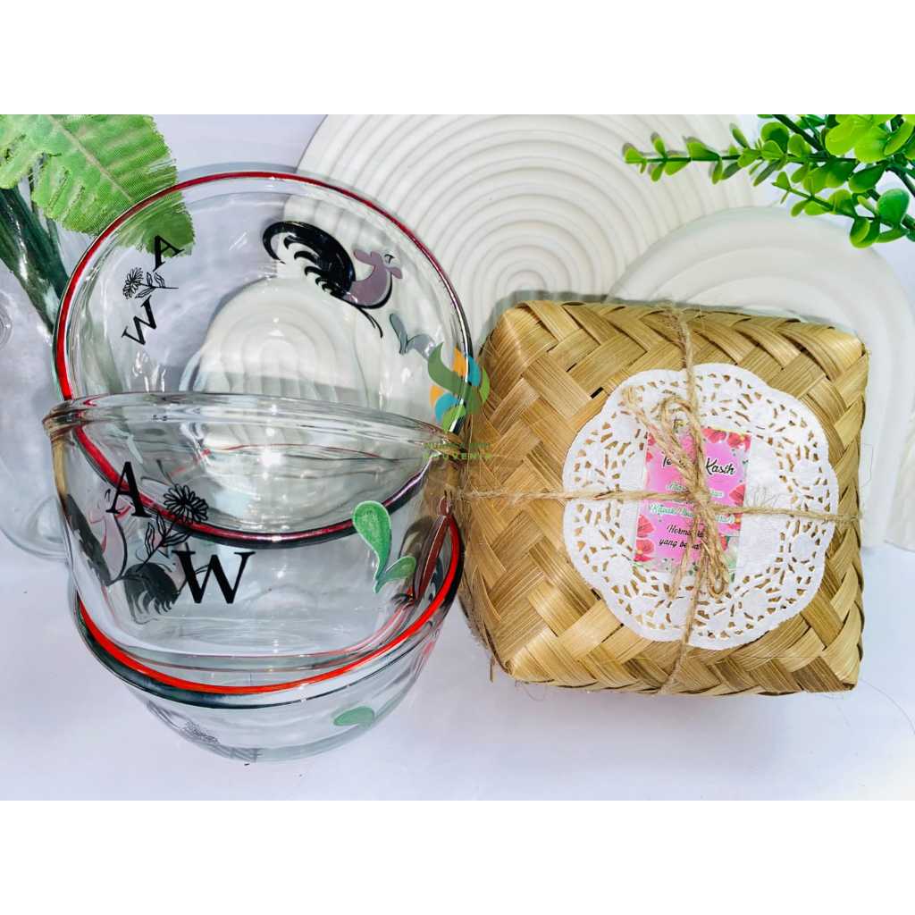 Souvenir Mangkok Kaca BIB5B Ayam Jago Bening Bowl Saji Sop Motif Ayam Mangkuk Beling Sablon