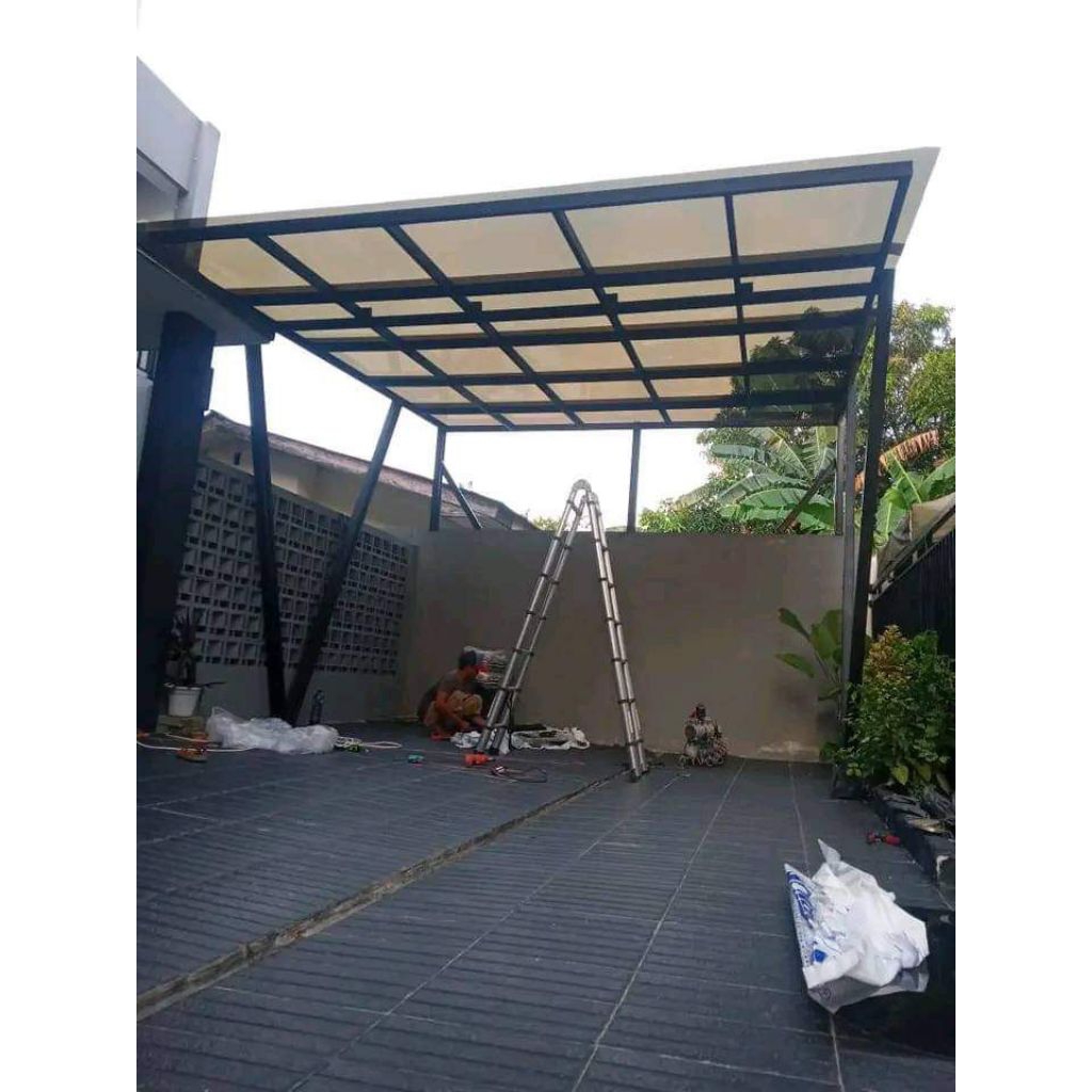 kanopi solarflat warna bron rangka bajaringan ples cat rangka