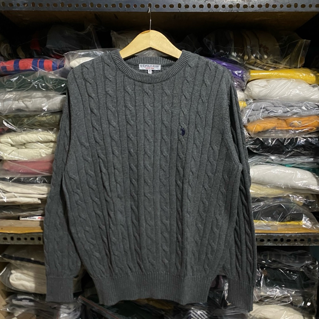 US Polo Assn Cable Knit Grey Size XL 64x60