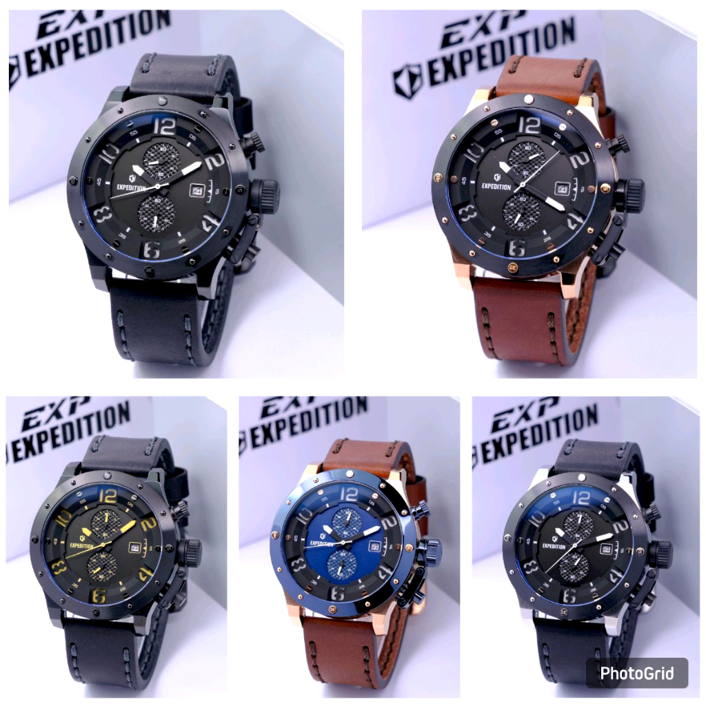 JAM TANGAN PRIA EXPEDITION EXP 6381 / E6381 ORIGINAL CHRONOGRAPH - TALI KULIT - GARANSI RESMI 1 TAHU