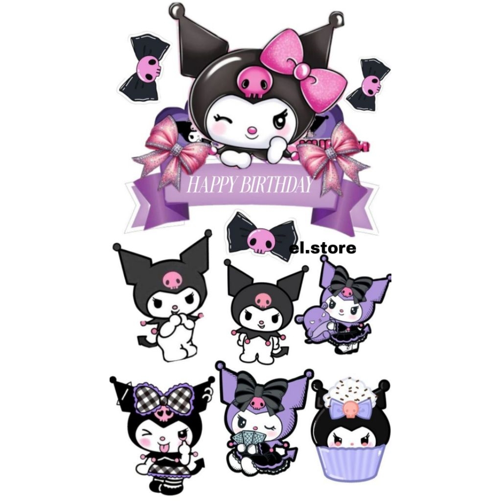 TOPPER KUROMI/TOPPER CUSTOM NAMA KUROMI/TOPPER KUE ULANG TAHUN TEMA KUROMI