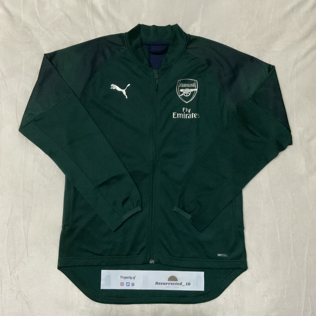 Jaket Bola Original Arsenal 2018/2019 Puma Green Tracktop Anthem Presentation Training Jacket Rare
