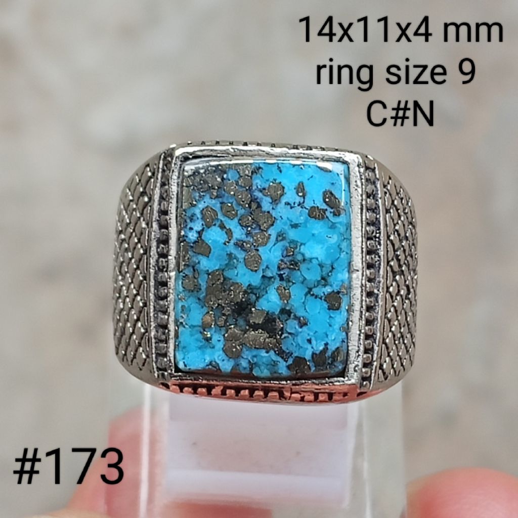 batu natural tourquise Persia, batu pirus Persia badar perak #173