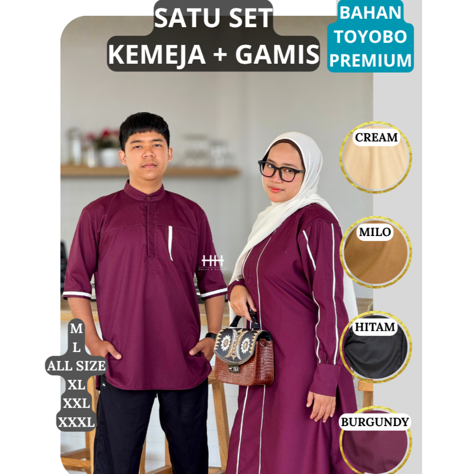 GAMIS COUPLE MUSLIM SATU SET KEMEJA dan GAMIS BAHAN TOYOBO PREMIUM  UKUAN JUMBO - Series MAWADDAH CO