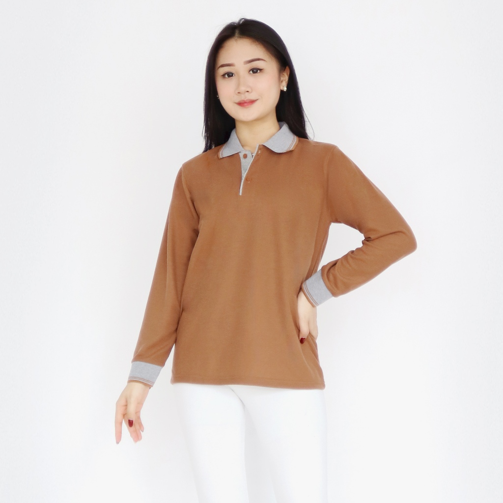 Dailystyle - Kaos Polo Lengan Panjang Polos Wanita | Atasan Polo Shirt Seragam Kaos Kerah Cewek