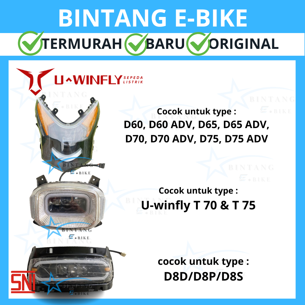 Lampu Depan / Head Lamp Sepeda Listrik UWinfly D60, D70, T70, D8D, D65, D75, D8P, T75, D8S, D60 ADV,
