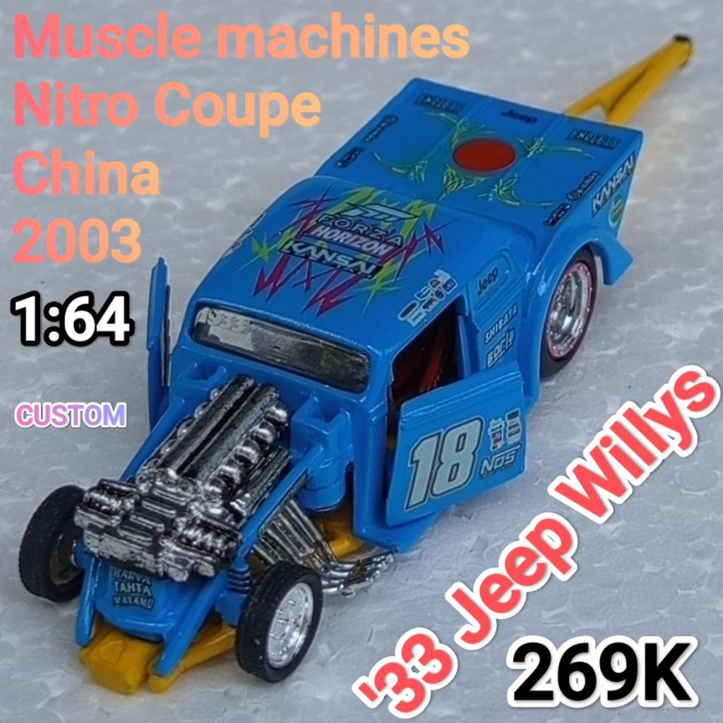 Diecast Mini Scale 64 Muscle Machines Nitro Coupe 33 Jeep Willys Drag Style NHRA Custom Loose