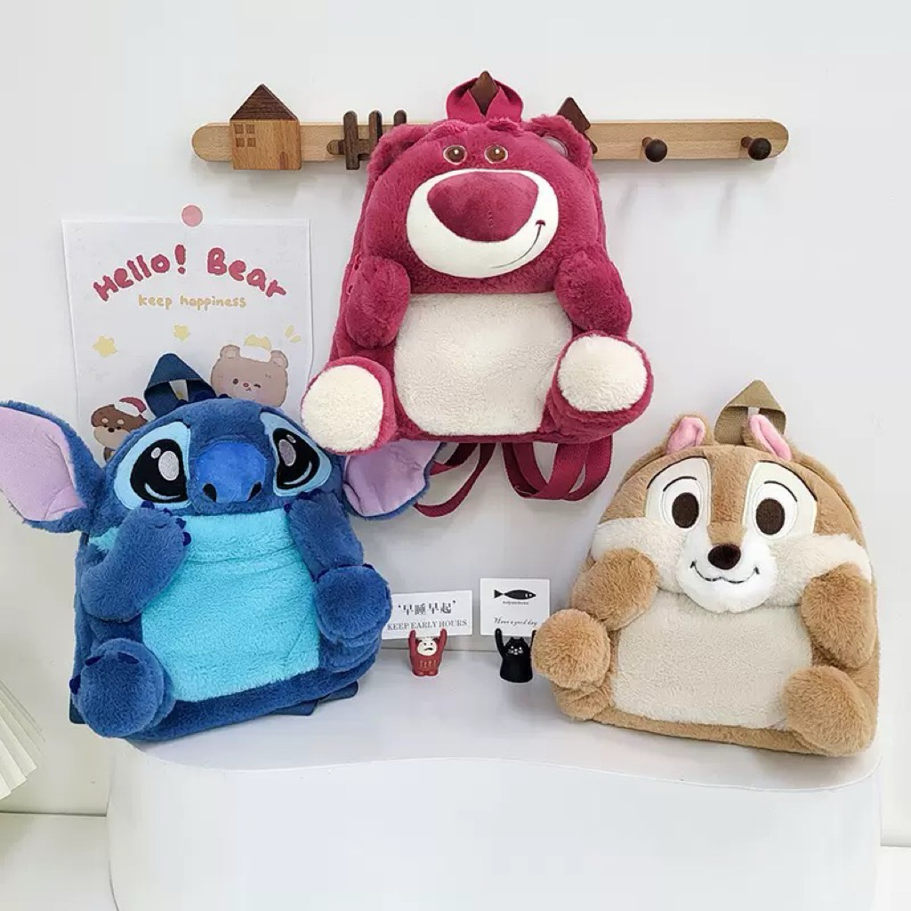 TAS RANSEL BONEKA PLUSH DOLL BACKPACK CHIPMUNK STITCH LOTSO / TAS RANSEL KARTUN ANAK LUCU GEMAS