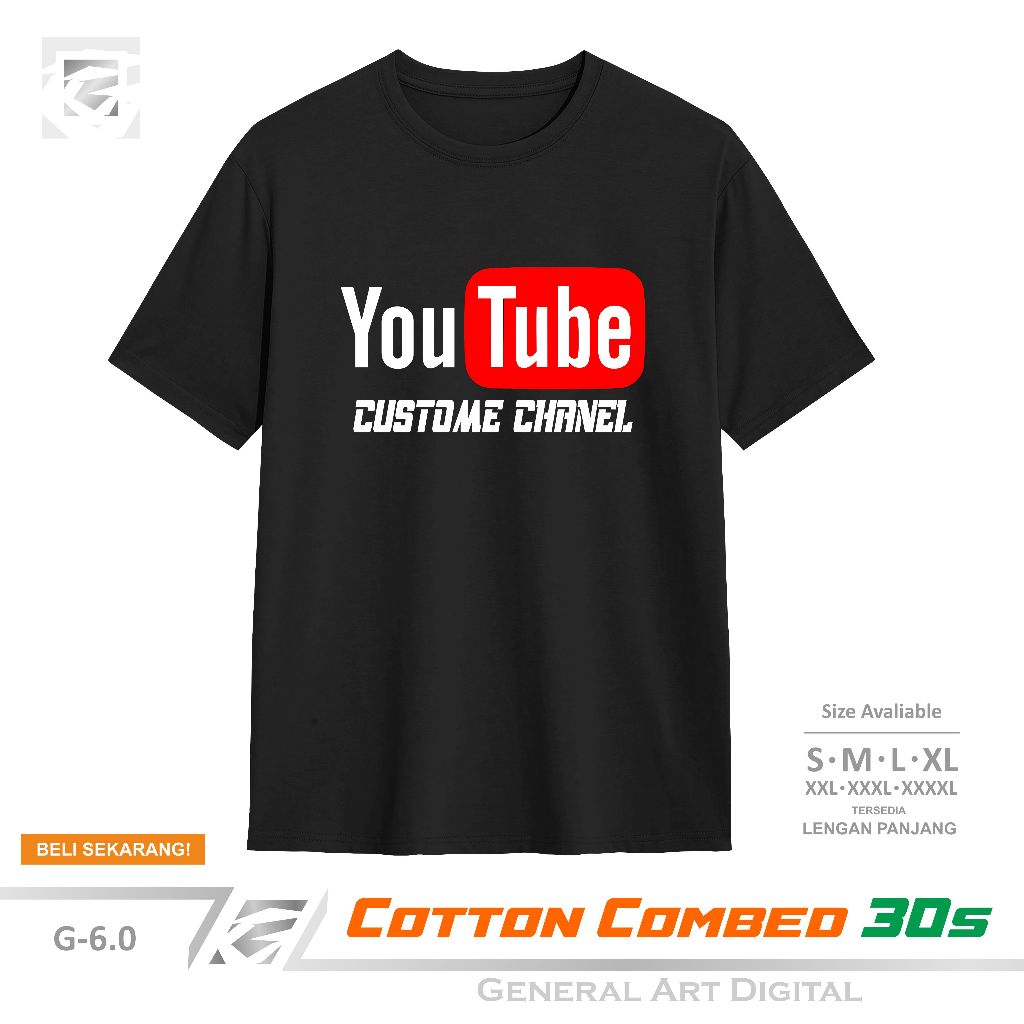 Baju Kaos Youtube Custom Channel T-Shirt pria wanita kaos Logo Youtube Bisa Custom Nama Channel