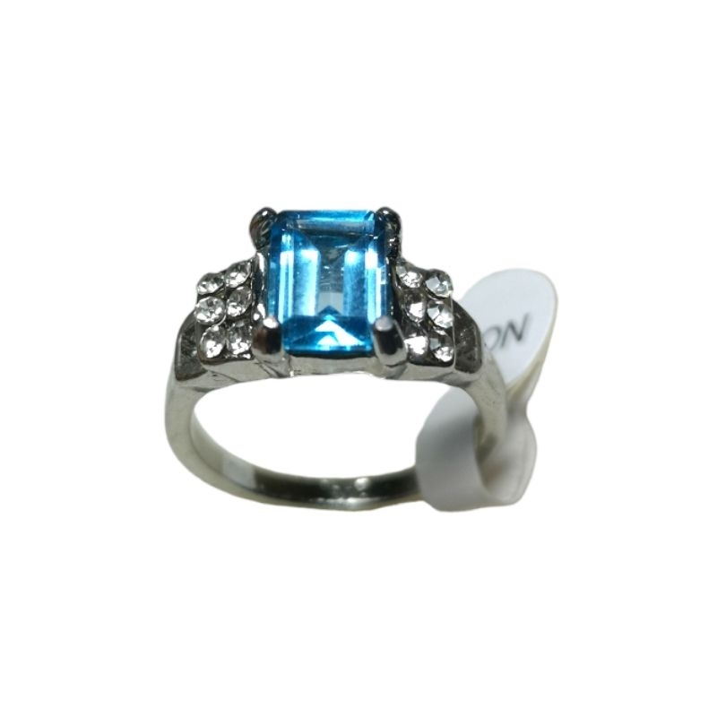 Cincin wanita natural batu mulia permata blue topaz mewah elegan | CWR-655