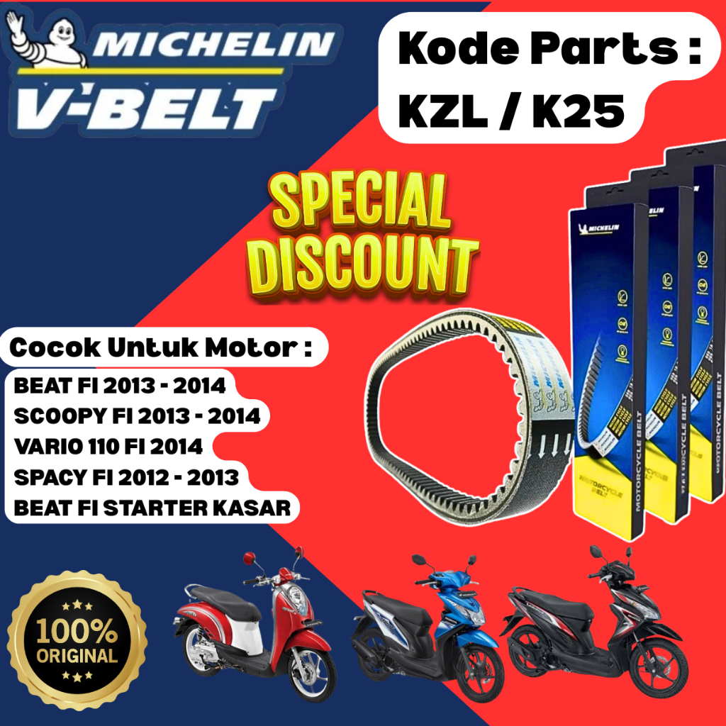 Van Belt Michelin K25 / KZL , Vanbelt / V-Belt Motor Honda Beat Fi Starter Kasar ( 2012 - 2014 ) , V