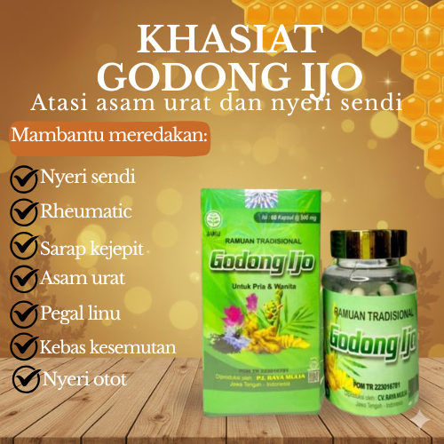 Godong Ijo Herbal Pegal Linu & Nyeri Otot - BPOM Original (Isi Kapsul) Obat Kolesterol dan Asam Urat
