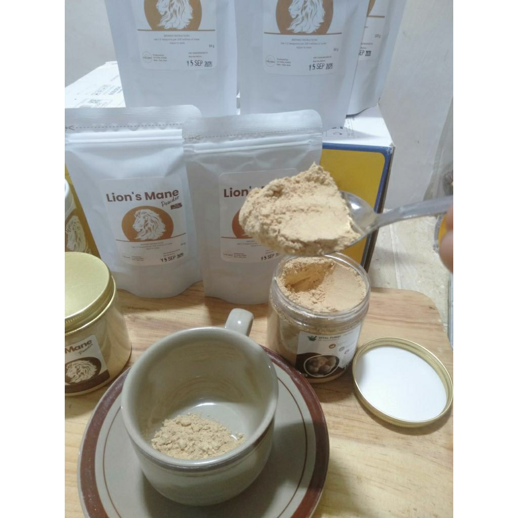 lion's mane powder, Surai singa hou tou gu monkey head suplemen otak sel saraf teh herball