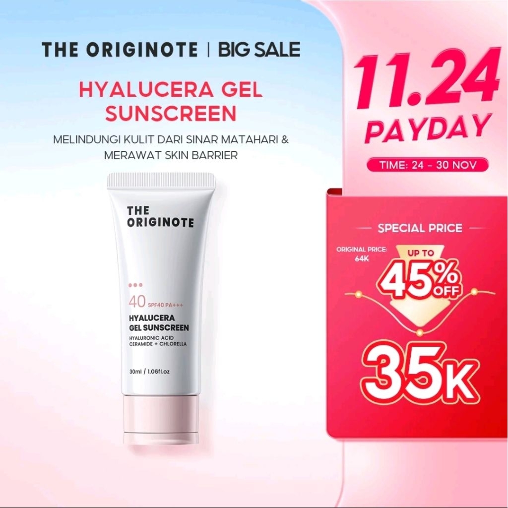 The Originote Hyalucera Gel Sunscreen SPF 40 PA+++ Facial Wajah Perawatan Sunblock waterproof physic