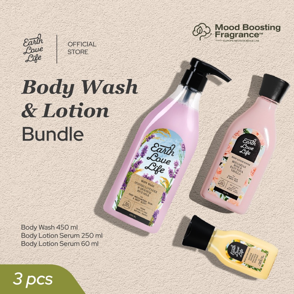 Earth Love Life Self-Care Trio Set | Bundle Body Wash 450mL, Body Lotion 250mL & 60mL | Wangi Floral