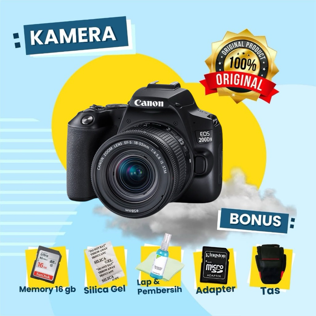 Canon 200D kit 18-55 is STM Second Bekas Siap pakai WiFi dan Lcd touchscreen