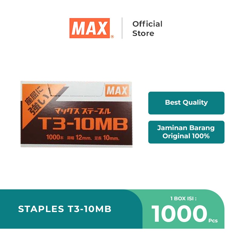 MAX Staples T3-10MB - Isi Staples dengan Daya Jepit Kuat, Anti Karat & Tahan Lama untuk Stapler TGA(