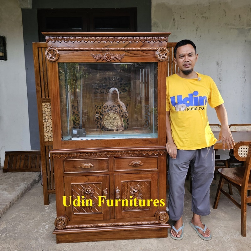 Aquarium Ikan Arwana Full Set Minimalis Kayu Jati Terlaris Jepara