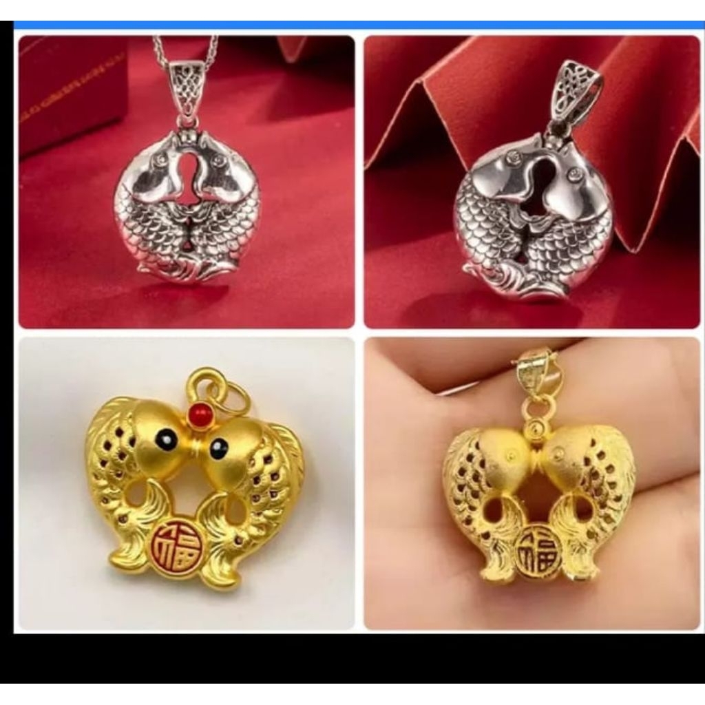 Tabung Cetakan Liontin Buah Kalung Emas, perak model ikan kembar